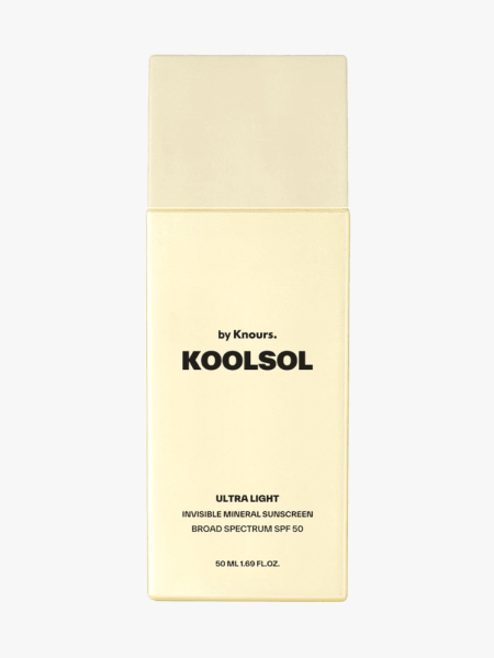 Koolsol by Knours Ultra Light Invisible Mineral Sunscreen SPF 50 in branded component on a light gray background