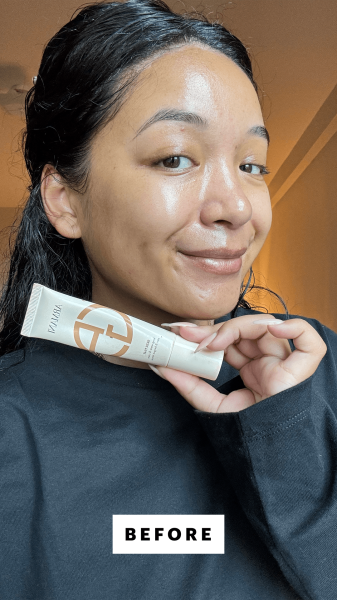 Richards before applying the Armani Golden Hour Skin Tint