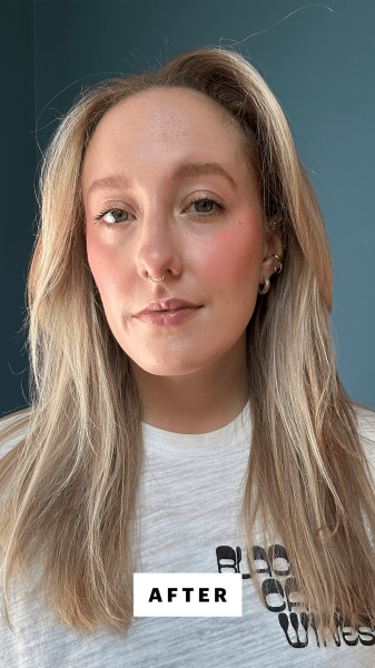 McGrath after applying the Charlotte Tilbury Pillow Talk Matte Beauty Blush Wand