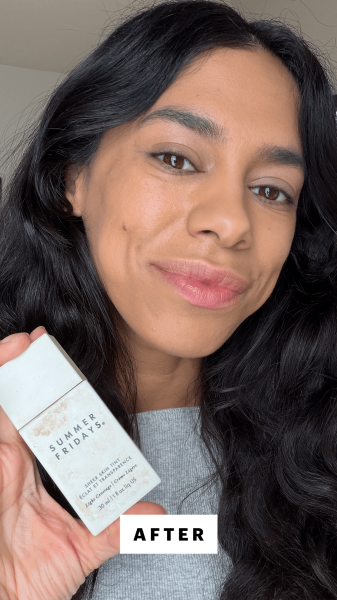Shipin after applying the Summer Fridays Sheer Skin Tint