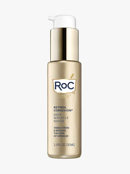 RoC Retinol Correxion Serum in branded bottle component on a light gray background