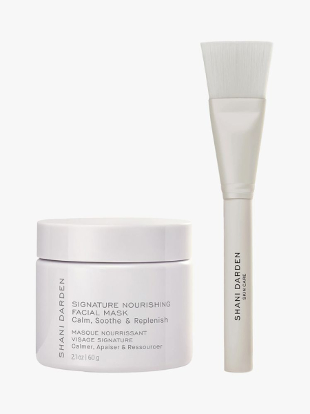 Shani Darden Signature Nourishing Facial Mask gray jar with brush on light gray background