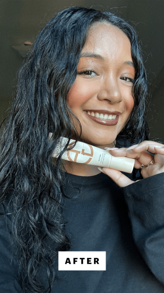 Richards after applying the Armani Golden Hour Skin Tint