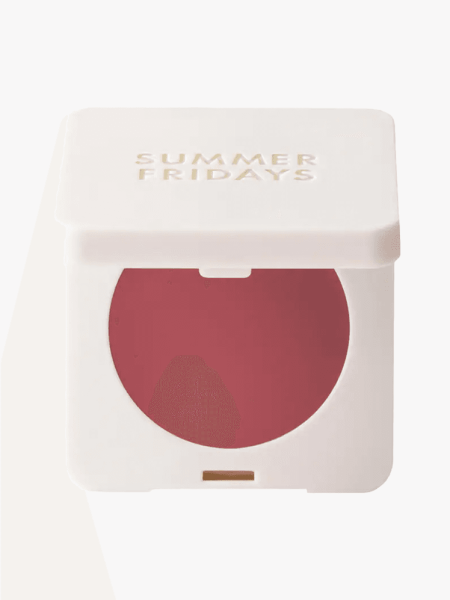 Summer Fridays Blush Butter Balm in branded component on a light gray background